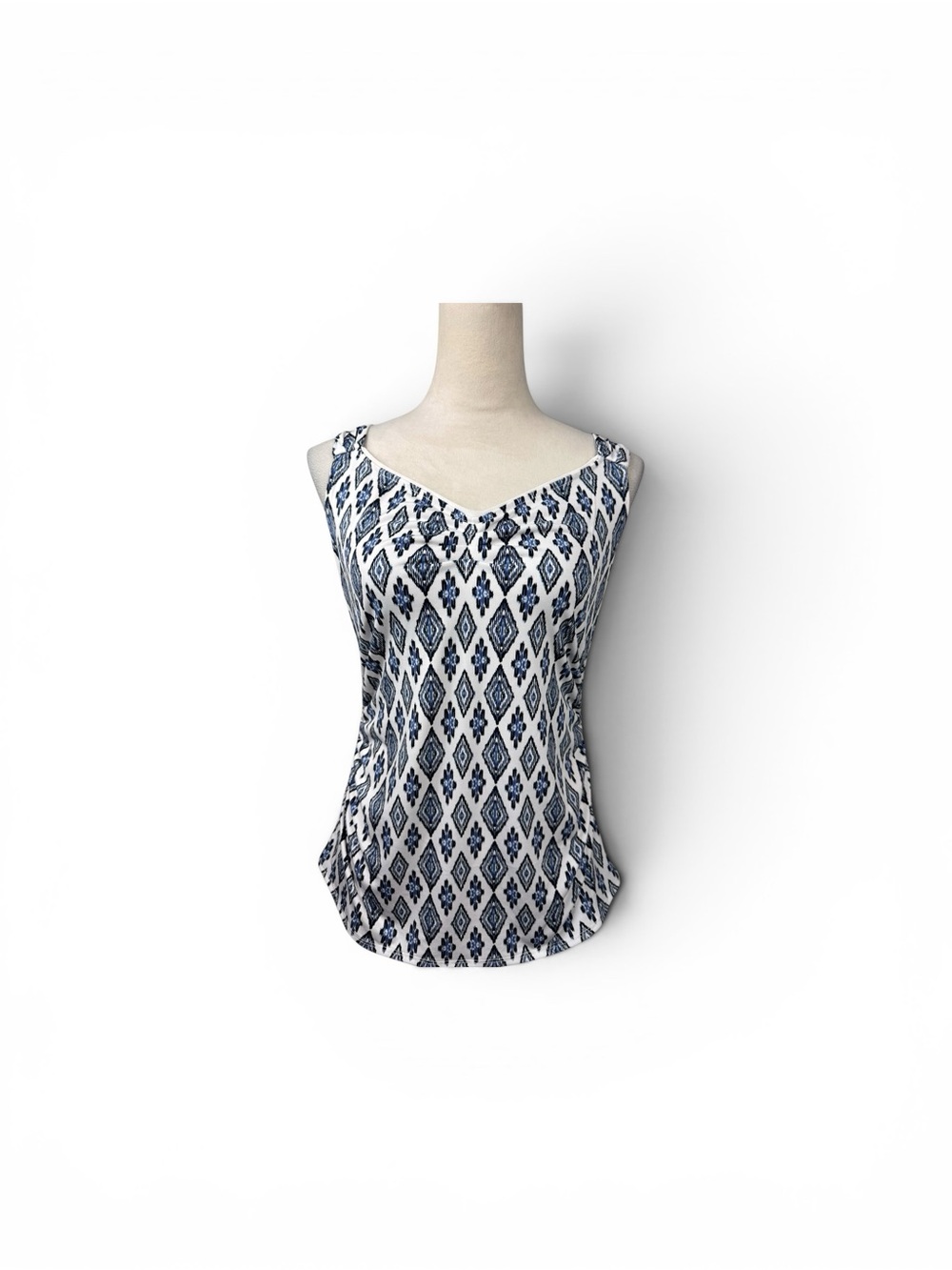 White House Black Market Navy and White Printed Camisole size medium